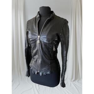 Eleven 11 Leather Jacket with Stingray & Studded Skull Back